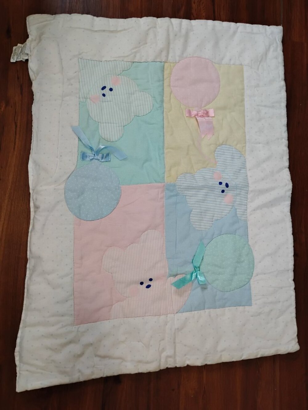 Vintage Cuddle Time Pastel Bears Balloons Baby Blanket